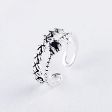 Load image into Gallery viewer, Party 1PC 2018 New Arrival Men Adjustable Obsidian Ring Leaf Graceful Women Gifts Crystal Exquesite Open Silver Beautiful