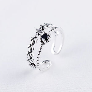 Party 1PC 2018 New Arrival Men Adjustable Obsidian Ring Leaf Graceful Women Gifts Crystal Exquesite Open Silver Beautiful