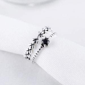 Party 1PC 2018 New Arrival Men Adjustable Obsidian Ring Leaf Graceful Women Gifts Crystal Exquesite Open Silver Beautiful