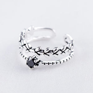 Party 1PC 2018 New Arrival Men Adjustable Obsidian Ring Leaf Graceful Women Gifts Crystal Exquesite Open Silver Beautiful