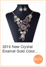 Load image into Gallery viewer, 2019 New Crystal Enamel Gold Color Rose Flower Jewelry Sets Women African Costume Jewelry Maxi Necklace Earring Set VP697