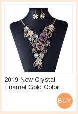 2019 New Crystal Enamel Gold Color Rose Flower Jewelry Sets Women African Costume Jewelry Maxi Necklace Earring Set VP697