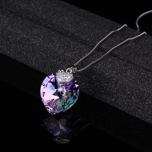 Swarovski Crystal Necklace Heart Shape Amethyst Crystal Pendant Necklace Fashion Jewelry Choker Necklace Gift for Lady Collares