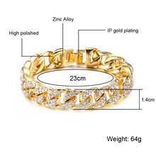 Load image into Gallery viewer, Hip Hop Bling Iced Out Men&#39;s Rapper Bracelet Full Rhinestone Pave Gold Color Miami Cuban Link Chain Bracelets for Men Jewelry