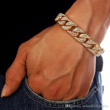 Load image into Gallery viewer, Hip Hop Bling Iced Out Men&#39;s Rapper Bracelet Full Rhinestone Pave Gold Color Miami Cuban Link Chain Bracelets for Men Jewelry