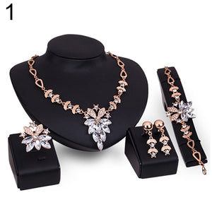 Fashion Women's Wedding Bracelet Necklace Jewelry Set Clear Crystal Statement Ring Earrings A8K5