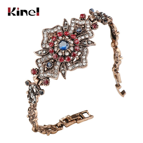 Kinel Fashion Women Hollow Flower Bangle Antique Gold Caucasus Ethnic Wedding Bracelet Turkish Jewelry Indian Festival Gifts