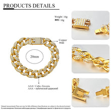 Load image into Gallery viewer, H:HYDE Men&#39;s Bracelet Hip Hop Miami Cuban Link Gold Silver Color Iced Out Paved Rhinestones Male Wristband Street Jewelry