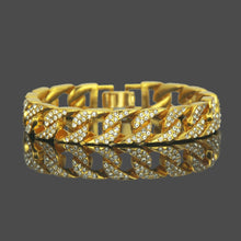 Load image into Gallery viewer, Hip Hop Bling Iced Out Men&#39;s Rapper Bracelet Full Rhinestone Pave Gold Color Miami Cuban Link Chain Bracelets for Men Jewelry