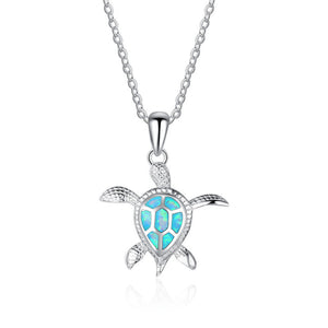 Fashion Silver Filled Blue Imitati Opal Sea Turtle Pendant Necklace for Women Female Animal Wedding Ocean Beach Jewelry Gift