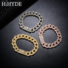 Load image into Gallery viewer, H:HYDE Men&#39;s Bracelet Hip Hop Miami Cuban Link Gold Silver Color Iced Out Paved Rhinestones Male Wristband Street Jewelry