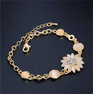 MISANANRYNE  Gold Color Cat Eye Pretty Flower Attractive Fashion Chain Bracelet Jewelry Wholesale