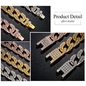 H:HYDE Men's Bracelet Hip Hop Miami Cuban Link Gold Silver Color Iced Out Paved Rhinestones Male Wristband Street Jewelry