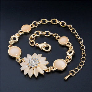 MISANANRYNE  Gold Color Cat Eye Pretty Flower Attractive Fashion Chain Bracelet Jewelry Wholesale