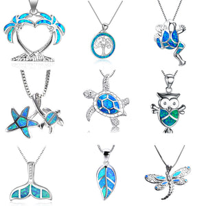 Fashion Silver Filled Blue Imitati Opal Sea Turtle Pendant Necklace for Women Female Animal Wedding Ocean Beach Jewelry Gift