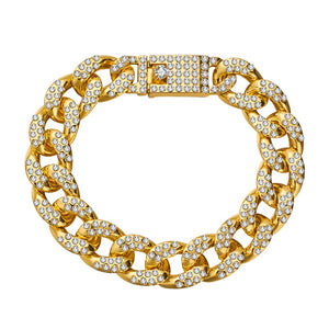 H:HYDE Men's Bracelet Hip Hop Miami Cuban Link Gold Silver Color Iced Out Paved Rhinestones Male Wristband Street Jewelry