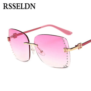 RSSELDN New Big Frame Women Sunglasses Fashion high Quality Gradient Women Rimless Sun glasses Female Brand 2019 Mirror UV400