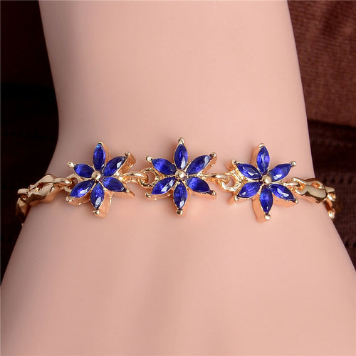 H:HYDE Fashion 5 Colors Austrian Crystal jewelry Gold Color flower shape CZ Zircon Chain Charm bracelet For women