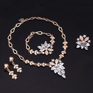 Fashion Women's Wedding Bracelet Necklace Jewelry Set Clear Crystal Statement Ring Earrings A8K5