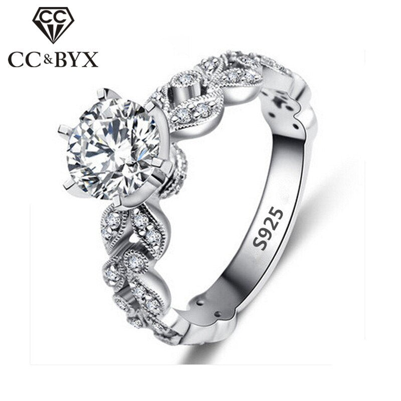 1.5  Zirconia Wedding Engagement Rings For Women White Gold Color Fashion Jewelry Female Ring Bijoux Bague Wholesale CC097