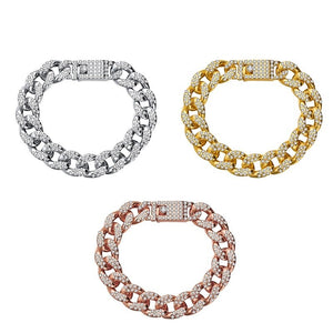 H:HYDE Men's Bracelet Hip Hop Miami Cuban Link Gold Silver Color Iced Out Paved Rhinestones Male Wristband Street Jewelry