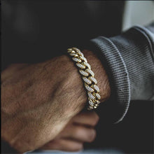 Load image into Gallery viewer, Hip Hop Bling Iced Out Men&#39;s Rapper Bracelet Full Rhinestone Pave Gold Color Miami Cuban Link Chain Bracelets for Men Jewelry