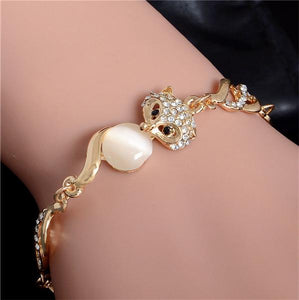 MISANANRYNE  Womens Jewelry Gold Color Cute Austrian Crystal Amazing Cat's Eye Stone Fashion Bracelets